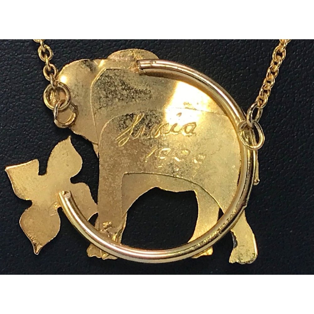 Vintage Y2K Gold Tone Elephant with Dimensional Flower Pendant Necklace Hematite - Picture 3 of 4